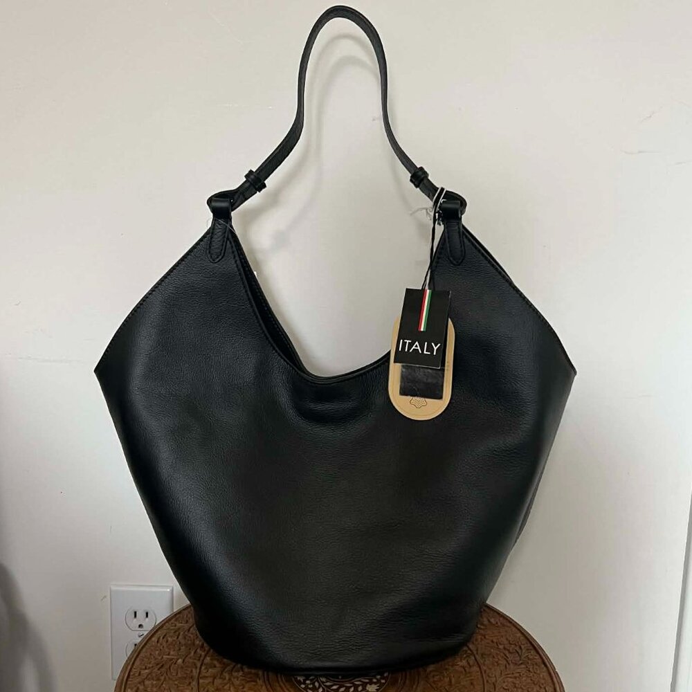 Black Italian Leather Hobo Bag